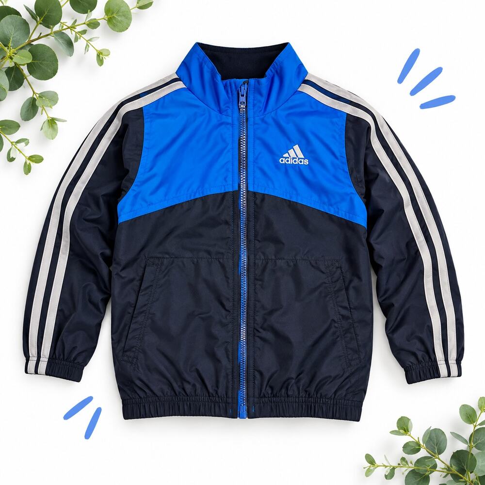 Adidas Boys Size 5 Blue Colorblock Track Jacket Sporty Athleisure